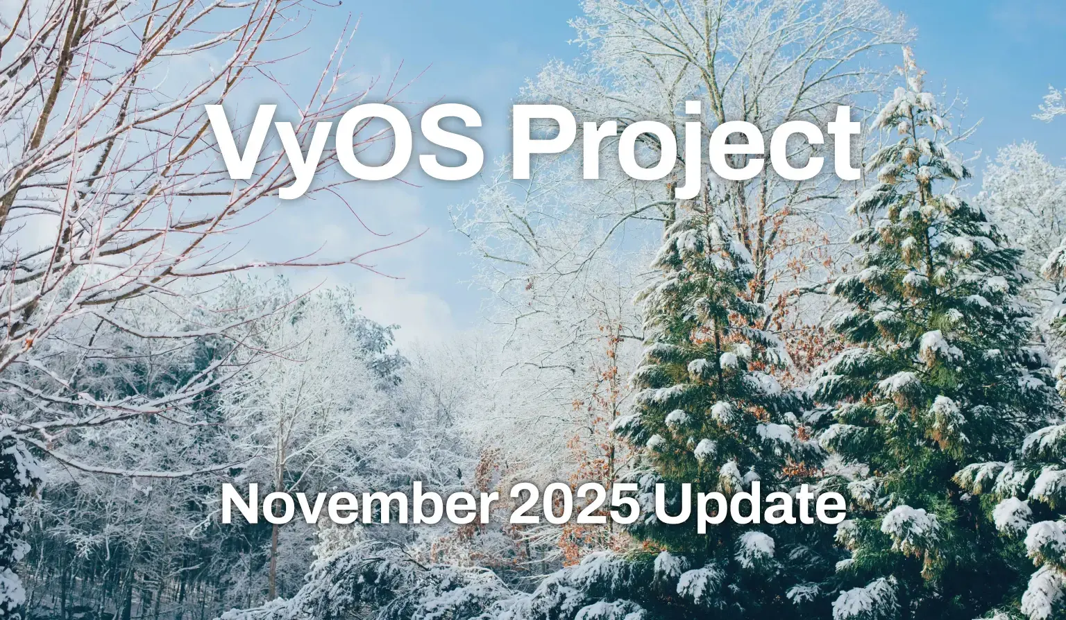 A winter landscape with decidious trees and fir under snow