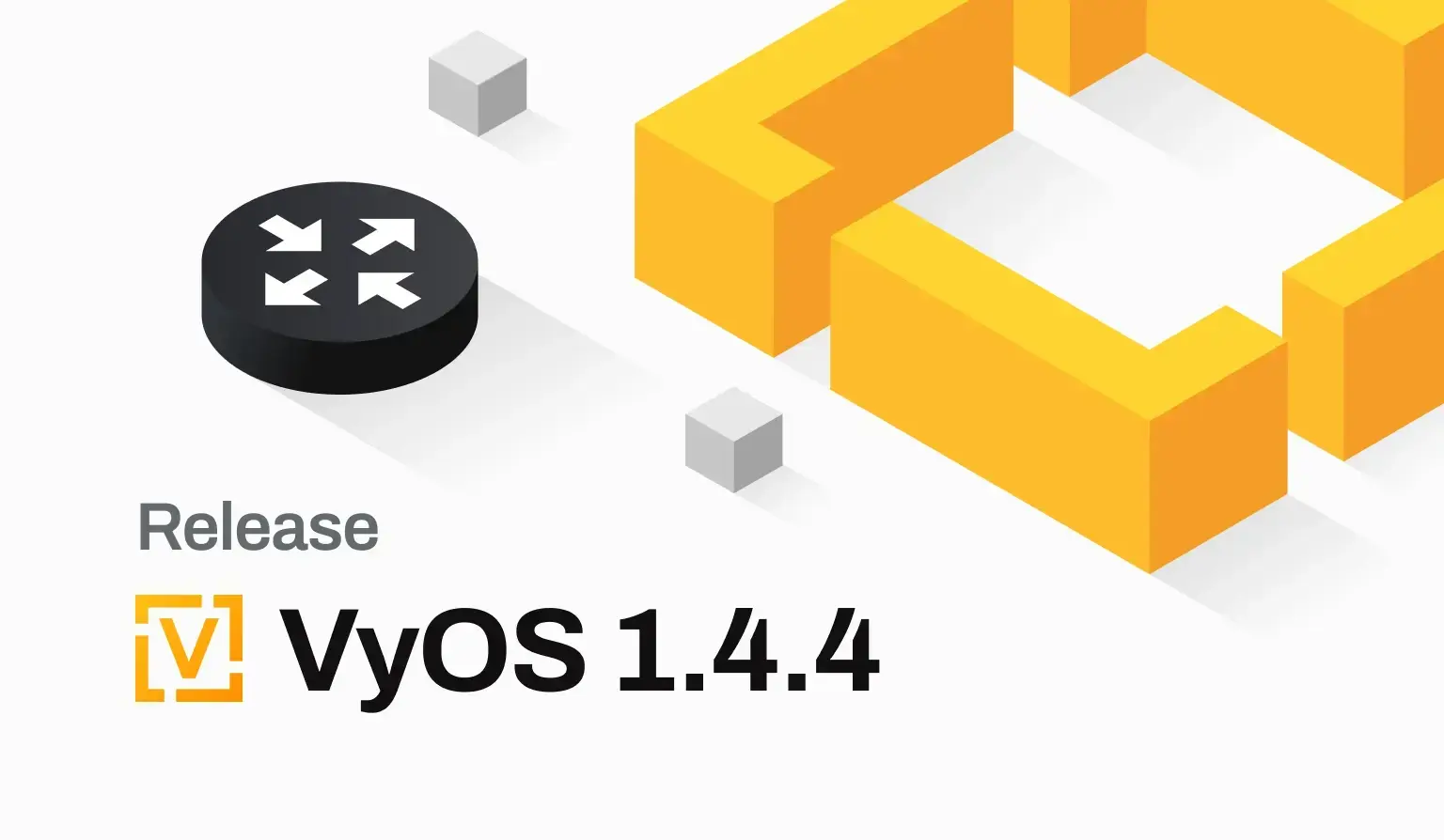 A picture with the VyOS logo and a router symbol